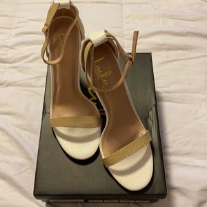 White nude snake strappy heel